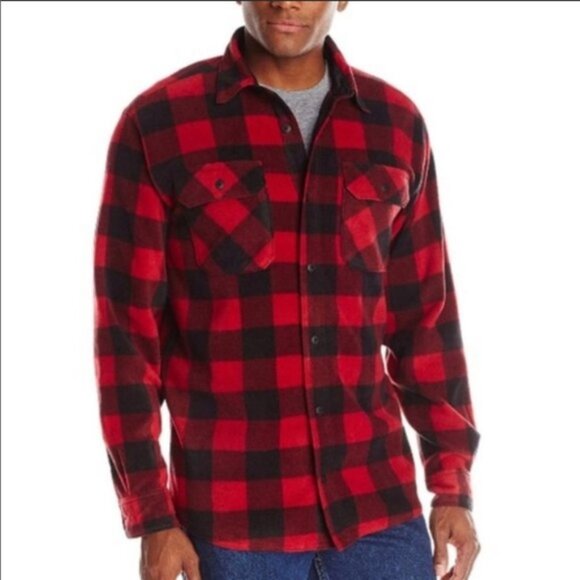 Wrangler Men's XL Fleece Buffalo Plaid Shirt Jacket Shacket Checkered Red Black - Picture 5 of 5